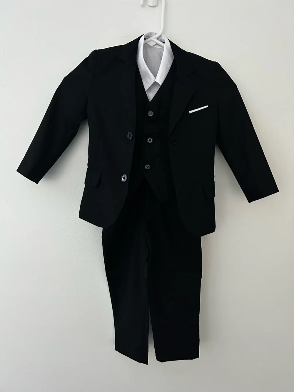 Classic Black Boys' Three-Piece Suit with White Shirt